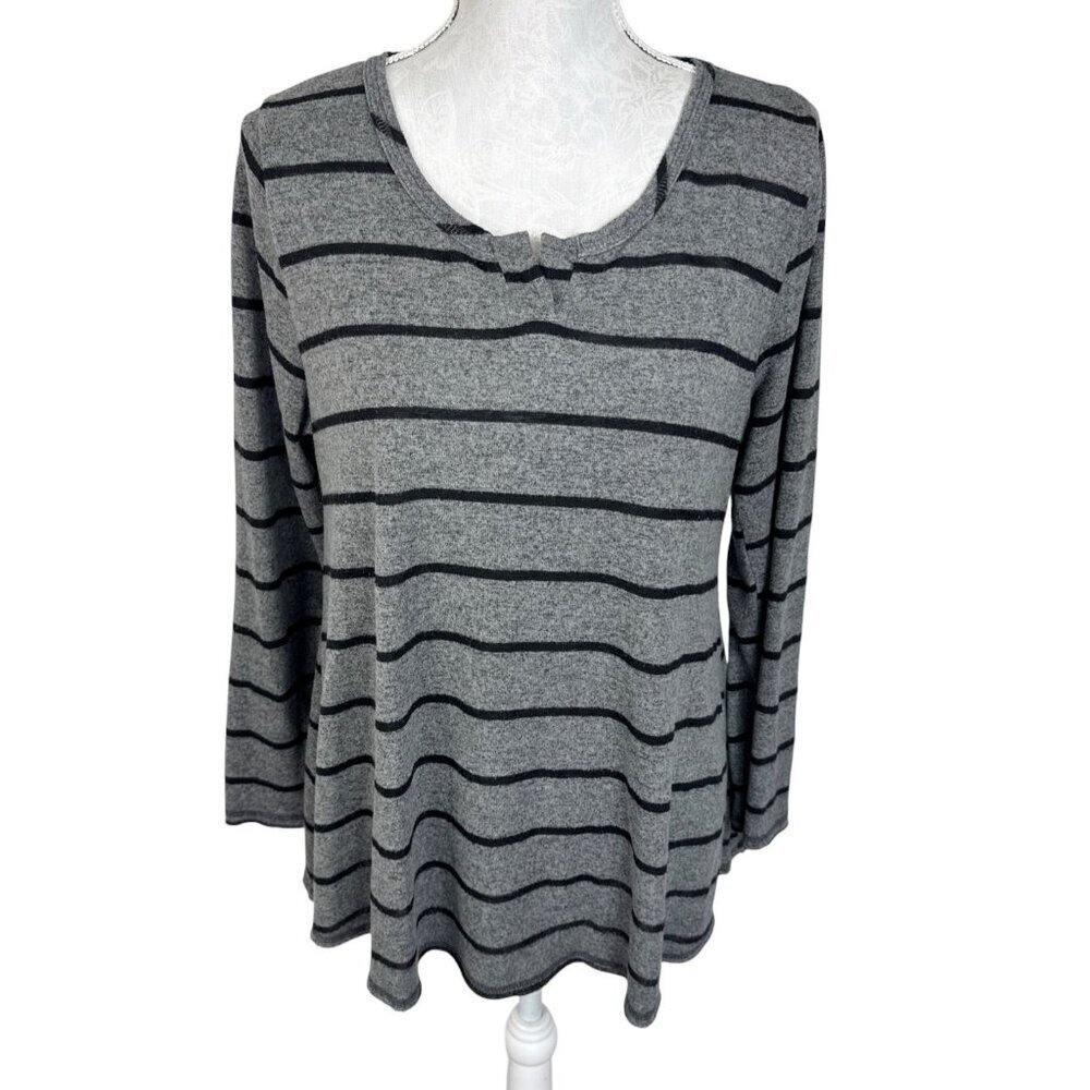 Soft Surroundings Women's Petite XLP A Line Tunic Sweater Gray‎ Stripe